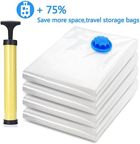 ADOGO 4 Pack Travel Vacuum Storage Bags Cube With Hand-Pump,Reusable Save Space Luggage Compression Bags for Clothes Roll and Comforters 31.5x23.7 inch (Large)
