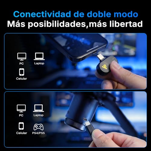 MAONO DGM20W - Micrófono Inalámbrico/USB para PC, Micrófono Condensador para Juegos, Podcasting y Streaming, Micrófono RGB con Cancelación de Ruido, Botón de Silencio, Perilla de Ganancia (Negro)