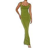 Almaree Women's Sexy Bodycon Maxi Dress Backless Long Dresses Scoop Cowl Neck Dress for 2023 Summer