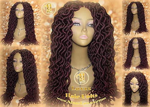 Amazon Com Black Red Burgundy Faux Locs Deep Wave Goddess Curly