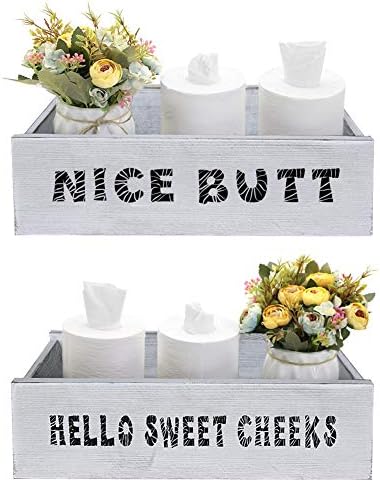 Nice Butt バスルーム装飾ボックス トイレットペーパーホルダーバスケット 農家 素朴な木製ボックス クレートストレージビン 面白いホームデコレーション バスルーム キッチン テーブルカウンター用
