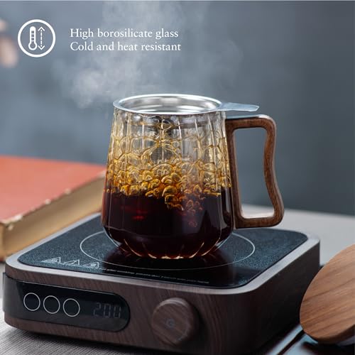 Tea Cup with Infuser and Lid, Glass Tea Cup, Borosilicate Glass Mug, 17oz Tea Mug, Clear Tea Cup for Loose Leaf Tea, Blooming Tea, Tea Bag (Threaded Mug)