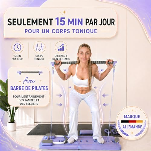 Yosana Pilates Board I Reformer for Home I Fitness Board 8 in 1 Foldable and Portable I Abdominal Trainer with Knee Cushion, Resistance Bands and Pilates Bar I Design