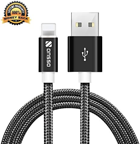 Onsso Nylon Braided iPhone Charging Cable Lightning to USB Data Sync Cable Lightning Cable for iPhone 7,7 Plus,6S,6 Plus, iPhone 5s, 5c,5,iPad Mini,Mini 2,Air, Pro (Black, 1M/3.3Feet)