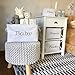 Storage Basket for Nursery, Baby girl or boy, White Canvas fabric Storage Bin with Gray Embroidering. Perfect as Nursery Organizer and Storage, Decorative storage box. Great Baby Shower Basket idea.