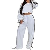 acelyn 2 Piece Outfits for Women Off Shoulder Jogging Sweatsuits Long Sleeve Crop Top Wide Leg Pants Matching Sets Tracksuit