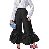 AOMEI Women's Shiny High Waist Flare Pants Wide Leg Bell Bottoms Trousers