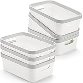 Elsjoy Set of 6 Plastic Storage Bin, 10"x 7"x 4" Classroom Storage Basket Cabinet Storage Bin with Handle, White Shelf Organizer Bins for Bathroom, Office, School