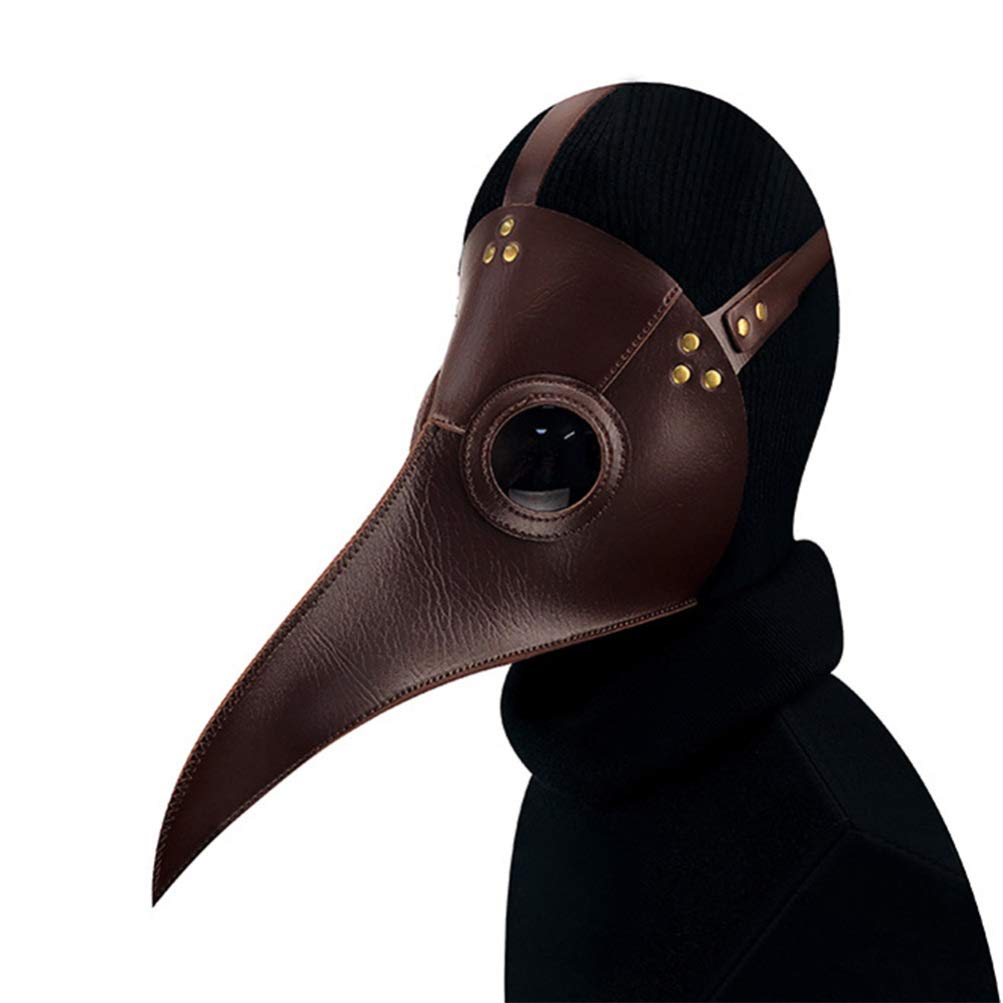 Amosfun Plague Doctor Mask Black Bird Beak Steampunk Costume Faux PU Leather Halloween Cosplay Party Props