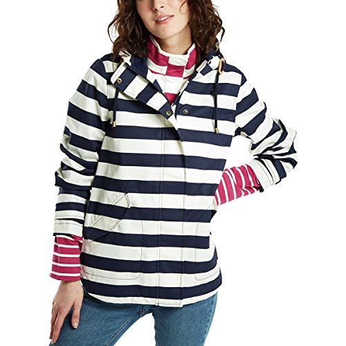 Joules Women's Coast Waterproof Hooded Printed Jacket French Navy Stripe 10