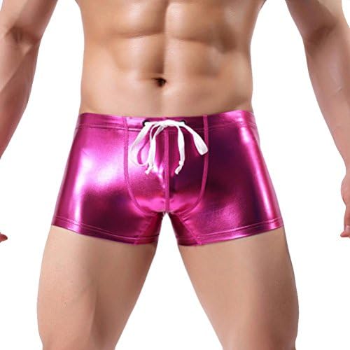 Sansee Men's Sexy Bright Leather Swimming Trunks Pants Briefs Beachwear Underwear Surf Boardshorts