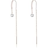 SLUYNZ 925 Sterling Silver CZ Chain Dangle Earrings for Women Teens Threader Drop Earrings Long
