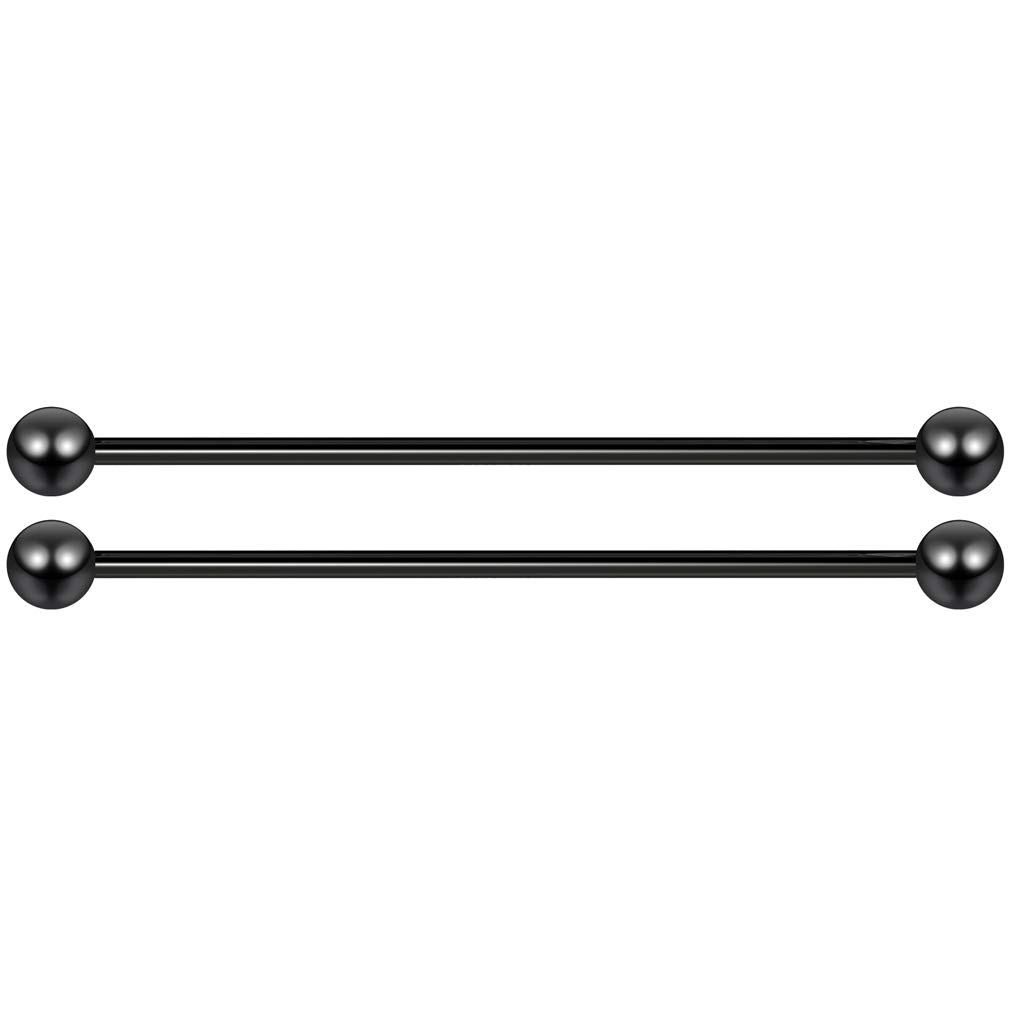 2pc 1.6mm Industrial Barbell Earrings Cartilage Ear Long Bar Black 48mm (1 14/16) Surgical Steel Gauge 5mm Ball For Men Women Piercing Jewellery