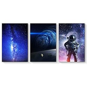 3 Panel Canvas Wall Art Wall Art Beauty Galaxy with Earth Kids Canvas Painting Wall Decor for Living Room Framed Home Decorations - 16"x24" x 3 Panels