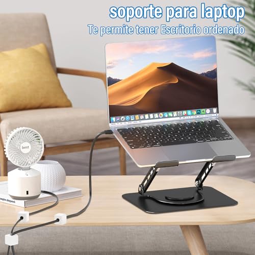 KIROGILY Soporte para Laptop Acero Carbono, Base para Laptop Plegable Estable Antideslizante y Portátil, Enfriadora para Laptop Stand con Base Giratoria de 360° y Altura Ajustable, PC/Tabletas