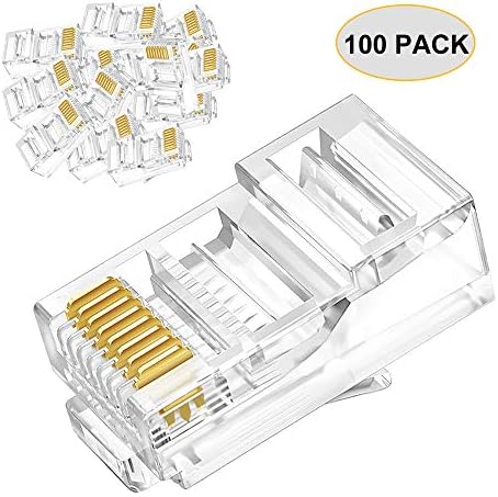 100-pack RJ45 Conductor Data Cable connectors Cat6 Cat5E Connector Network Cable Plug Crystal 8P8C RJ45 Ends Ethernet Cable Crimp Connectors for Indoor UTP Cable