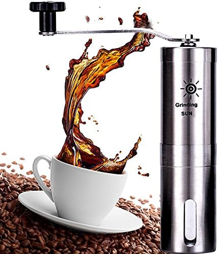Manual Coffee Grinder, Adjustable Conical Burr Mill, Stainless Steel Espresso Grinder, Consistent Grind with Replacement and Rubber Holder , for French Press, Coffee Dripper and Travel.
