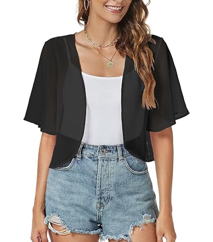 Boléro D'Été Femme En Mousseline Léger - Manches Courtes Volantes - Cache-Maillot Plage - Polyester