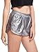 SweatyRocks Women's Yoga Hot Shorts Shiny Metallic Pants Silver Grey L