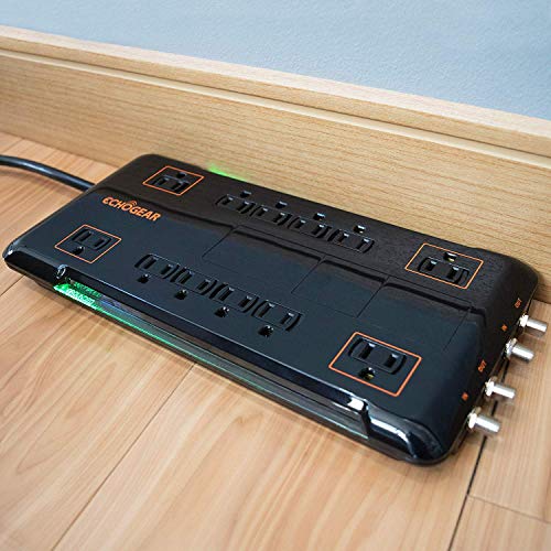 ECHOGEAR 12 Outlet Surge Protector Power Strip With 3420J Of Surge Protection - Ideal For Protecting Entire Home Theater Or Gaming Setup - Includes 2 Pairs Of Coax Connectors & Wall Mounting Slots