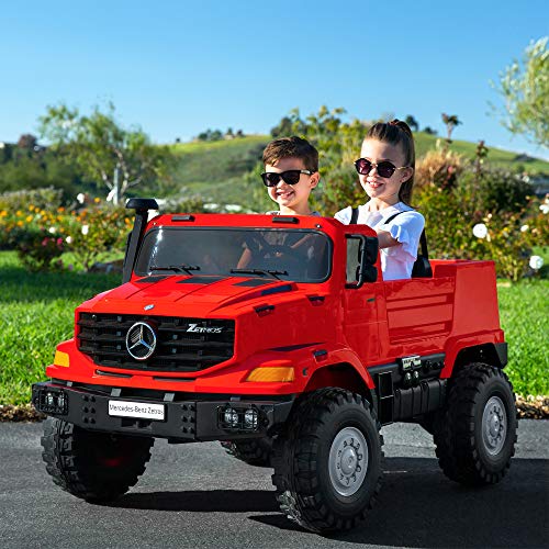 Best Choice Products Kids 24V 2-Seater Officially Licensed Mercedes-Benz Zetros Ride-On SUV Car Truck Toy w/ 3.7 MPH Max, LED Headlights, FM Radio, Trunk Storage, AUX Port, Horn, Sounds - Red