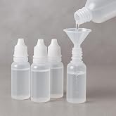 5 PCS (4 Bottles + 1 Funnel) 15ml (0.5oz) Small Plastic Dropper Bottles - Empty, White Eye Liquid Dropper Bottles, Squeezable &amp; Portable Travel Containers for Eye Drops, Refillable with Cap and Plug