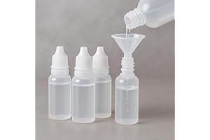 PRETWAD 5 PCS (4 Bottles + 1 Funnel) 15ml (0.5oz) Small Plastic Dropper Bottles - Empty, White Eye Liquid Dropper Bottles, Squeezable & Portable Travel Containers for Eye Drops, Refillable with Cap and Plug