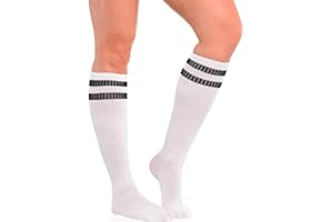 AMSCAN White Striped Knee Socks - One Size Fits Most (Pack of 2) - Perfect for Casual & Athletic Wear