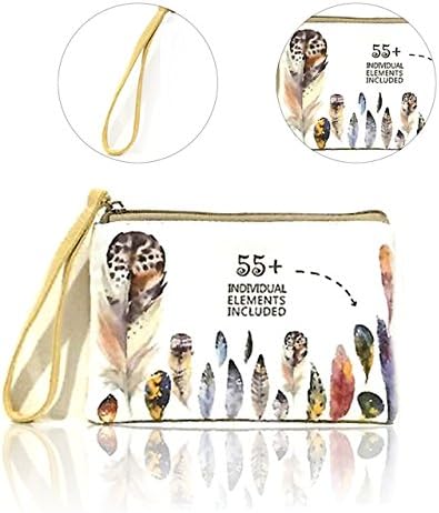 Portable Canvas Bag for Women Men, Pershoo Zippered Hand Bag Change Purse Cute Coin Purse Cotton Cash Bag Cosmetic Makeup Bag, Colorful Feather Printing Little Pouch Key Case Phone Wallet Handbag