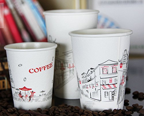 50 Count Disposable Heat Insulated Foam Series, Hot and Cold Foam Coffee Paper Cups, Stylish Foam Outside Wall and Paper Inside Wall Beverage Cups, No Sleeves Needs. (9 oz, Street view)