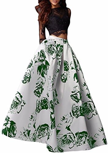 Women's Floral Long Sleeve Prom Dresses 2018 2 Piece Formal Gowns Size 26 Green