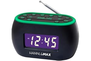 HANNLOMAX HX-161CR Portable PLL FM Radio Alarm Clock, LCD Display with Dimmer Function, 7 Colors RGB Night Light, USB Port fo