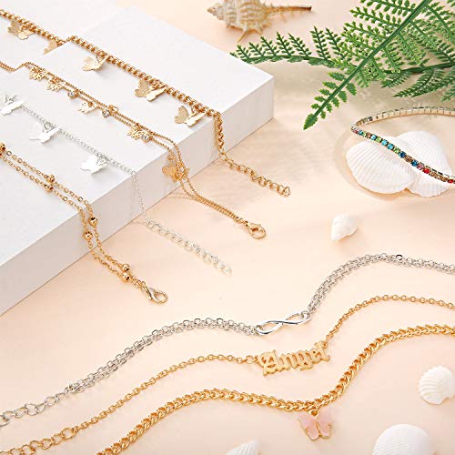 Download 8 Pieces Anklets For Women Cute Charms Butterfly Ankle Bracelets Colorful Rhinestone Anklets Boho Beach Layered Chain Anklets For Girls Foot Jewelry Pricepulse