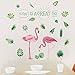 AWAKINK Pink Flamingos Green Plants Leaves Pastoral Style Wall Stickers Wall Decal Vinyl Removable Art Wall Decals for Bedroom Living Room Nursery Room Children's Bedroom
