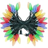 DEWENWILS C7 LED Christmas Lights Outdoor, 33.3ft 50 LED Multi Color String Lights, Outdoor Decorations for Christmas Tree, Patio, Garden, Yard, Green Wire, UL Listed