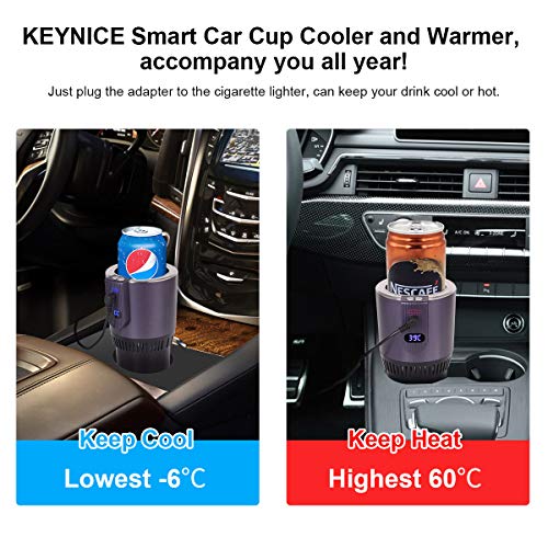 KEYNICE 2-in-1 Smart Car Cup Warmer and Cooler, Smart Cup Mug Holder, 12V Electric Coffee Warmer with Temperature Display, Keep Beverage Cool and Warm Fits in Commuter Traveler Road Tripper