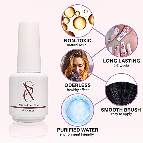 SXC G-16 Nail Art Foil Glue Gel for Foil Stickers Nail Transfer Tips Manicure Art 15ML 2 Bottles UV LED Lamp Required Soak Off - Thumbnail 2