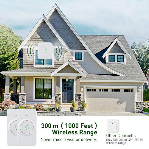 Wireless Door Bell, AVANTEK CW-21 Mini Waterproof Wireless Doorbell Operating at Over 1000 Feet, 2 Remote Buttons Can Have Different Tones, 52 Melodies, CD Quality Sound and LED Flash