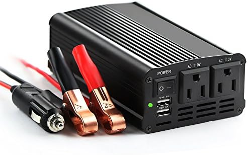 [Sound Alarm Version] VERIGOO 300W 12V DC to 110V AC Car Power Inverter with 2 110V AC Outlets and 4.0A Dual USB Charging Ports for Laptop, Tablet, Cell Phone, etc