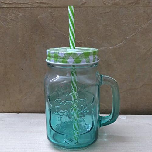 Glass Mason Jar with Straw, 500 ml (Green) - Gifts Byte