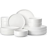 MALACASA Plates and Bowls Sets, 18 Pieces Porcelain Dinnerware Sets Dishware Sets Chip Resistant Ceramic Dish Set Dining Dinner Ware Service for 6, White, Series LUNA