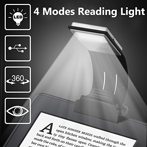 Book Light, LED Reading Lamp USB Rechargeable Flexible Night Reading Light 4 Level Brightness 360 Adjustable Clip on Work/Desk/Bed Lights for Amazon Kindle / eBook Reader / Book / iPad