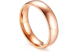 Rose Gold Promise Ring for Him Her, Stainless Steel Band Ring Polished Finished 5MM Titanium Ring with Engraving Size 6