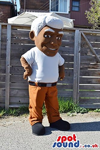 Amazon 白髪キャラクターぬいぐるみspotsound Ltdマスコット衣装を持つ男は Tシャツを身に着けて コスプレ 仮装 通販