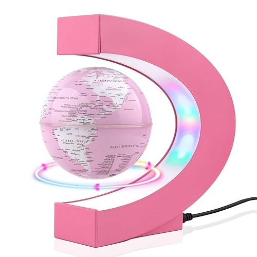 RTOSY Multi-color Changing Self-rotating Magnetic Levitating Globe, Desktop Decorative Globe, Great Gifts for Ladies, Mothers, Wives, Girlfriends, Girls (Pink)