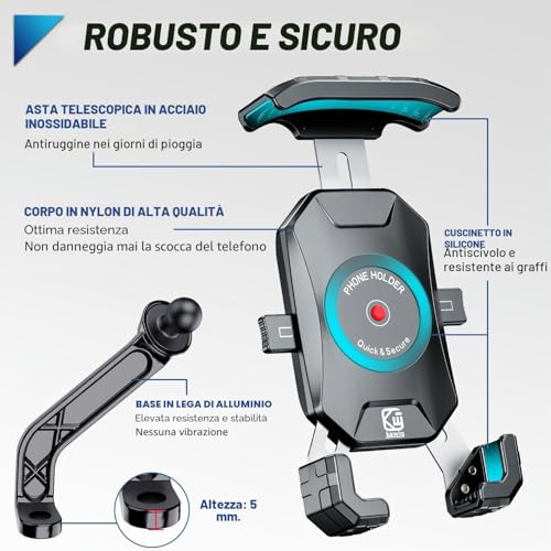 KTUEOV Mobile Phone Holder, 360 Degrees Rotatable Motorcycle Phone Holder Anti-Vibration Mobile Phone Holder Scooter Mirror Anti-shake Smartphone Holder for 4.0-7.0 Inch Phone (Black)