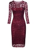 Lace Dress,Bebonnie Women 3/4 Sleeve Sexy Tight Summer Fall Petite Special Occasions Cocktail Dress Red Wine S