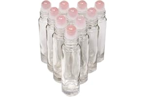 fengshuisale 10pcs Clear 10ml Empty Refillable Glass Bottles with Crystal Semiprecious Stones Essential Oil Gemstone Roller B