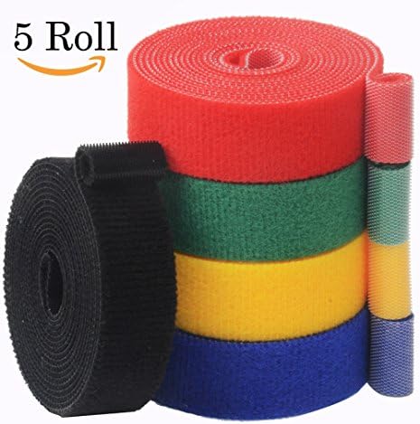 5 Roll Cable Straps : Senlleo Wire Cable Ties and Adhesive Fastening Velcro Strap, Double-side Colorful Wire Cable Organizer for Home / Office / Car ( 6.56ft length / 0.06ft width )