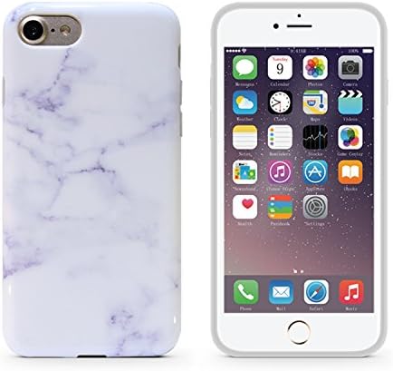 iPhone 7 Case ,iphone 8 case，[CAOUME]Marble Pattern Style IMD Soft Flexible TPU Case With Rubber Edges Smooth Finish for iPhone 7 (2016) / iPhone 8 (2017)Purple White